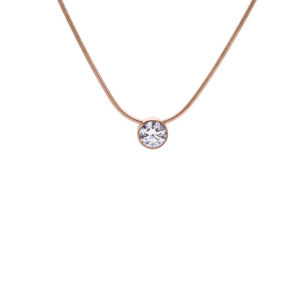 B.Tiff Rose Gold 1 ct Solitaire Pendant w/ 18” Rose Gold Chain